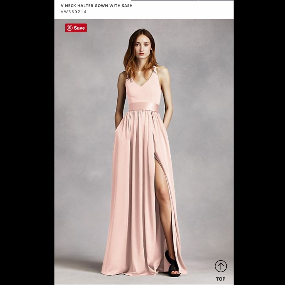 WHITE BY VERA WANG V NECK HALTER GOWN WITH SASH